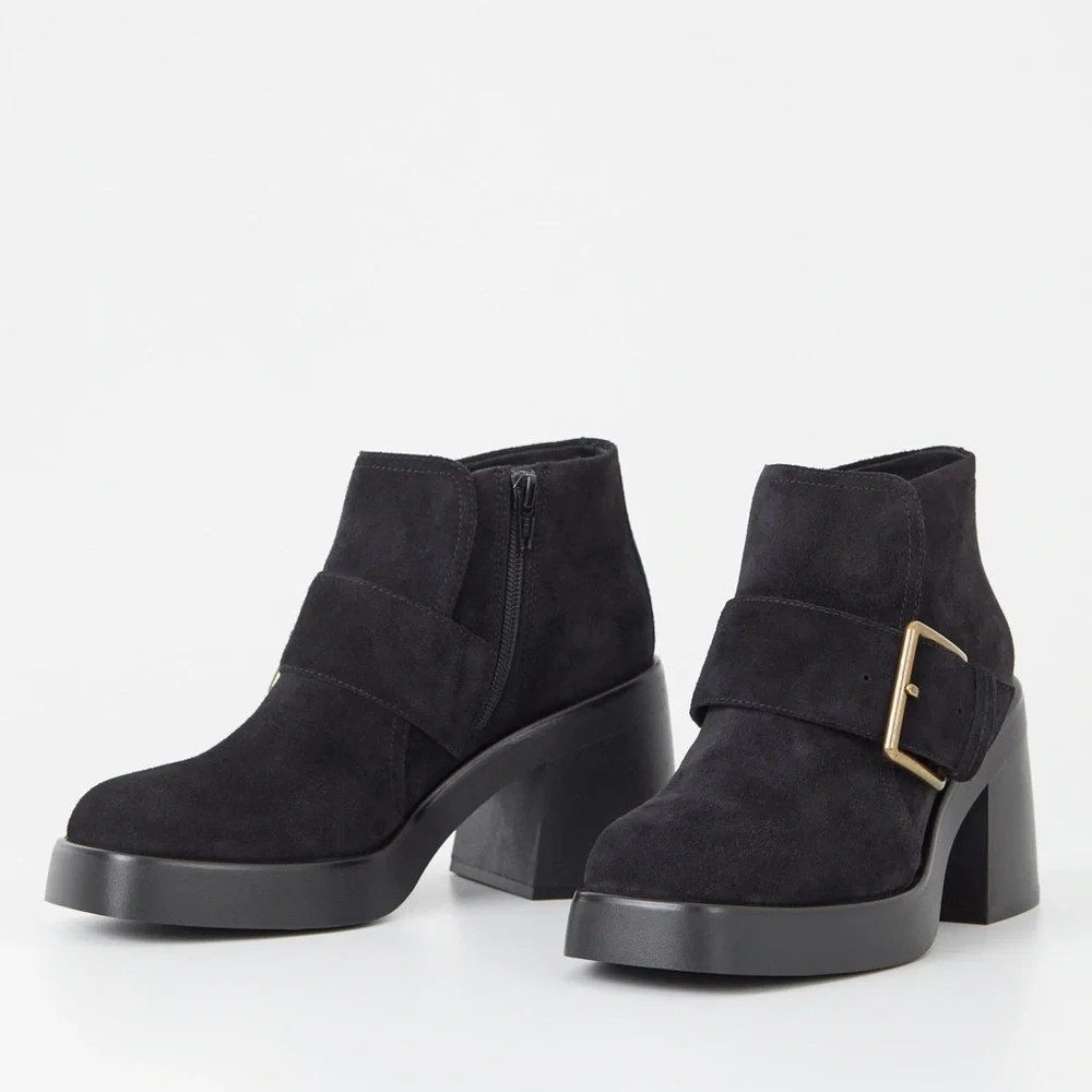 Vagabond Brooke Suede Metal Buckle‎ Square Toe Block Heel 9 39 Black